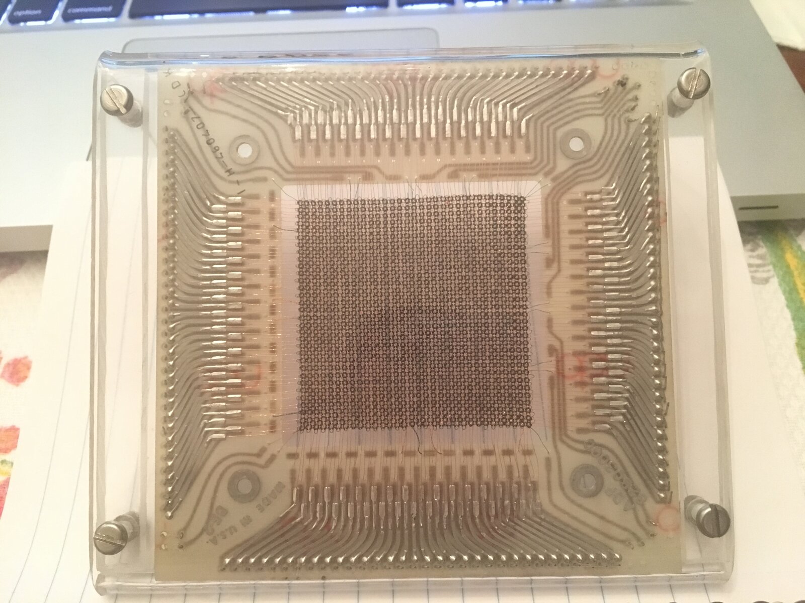 Magnetic core memory plane from a CDC 6000-series computer.