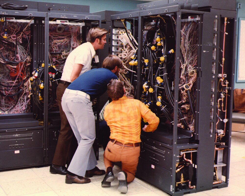 A CDC 7600 in production at Lawrence Livermore National Laboratory in the early 1970s.
