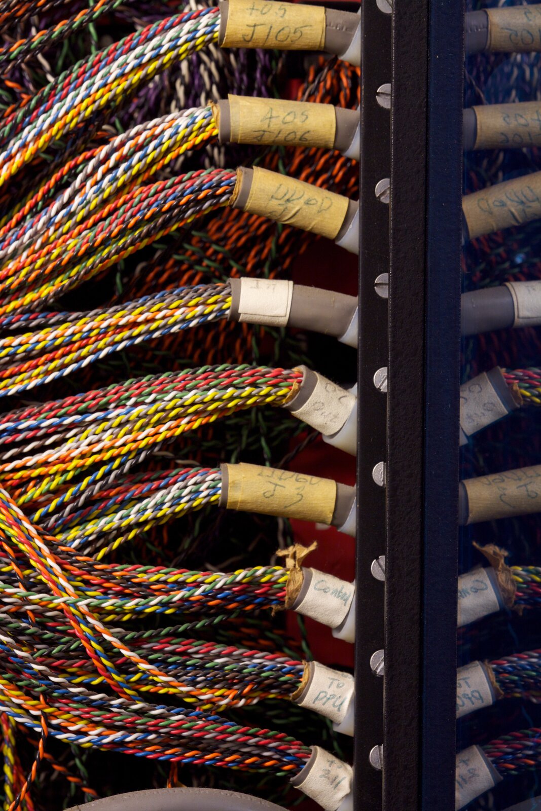 Internal wiring of a CDC 7600 cordwood module assembly.