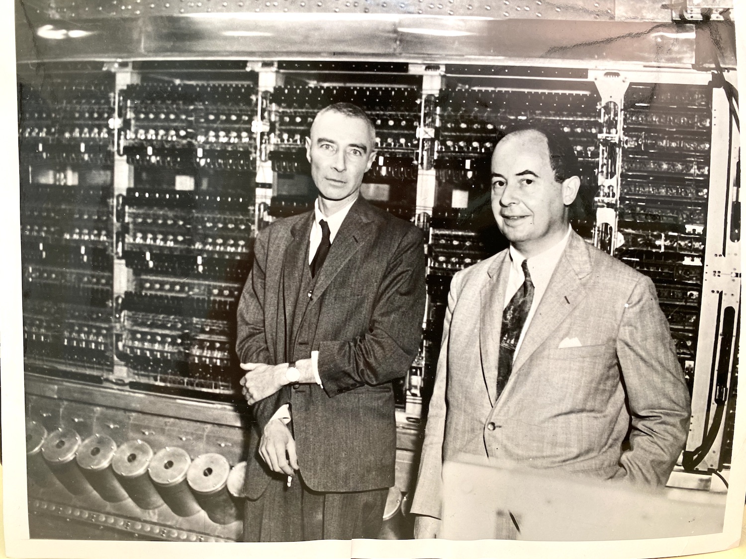 J. Robert Oppenheimer and John von Neumann at the IAS machine dedication, 10 June 1952.