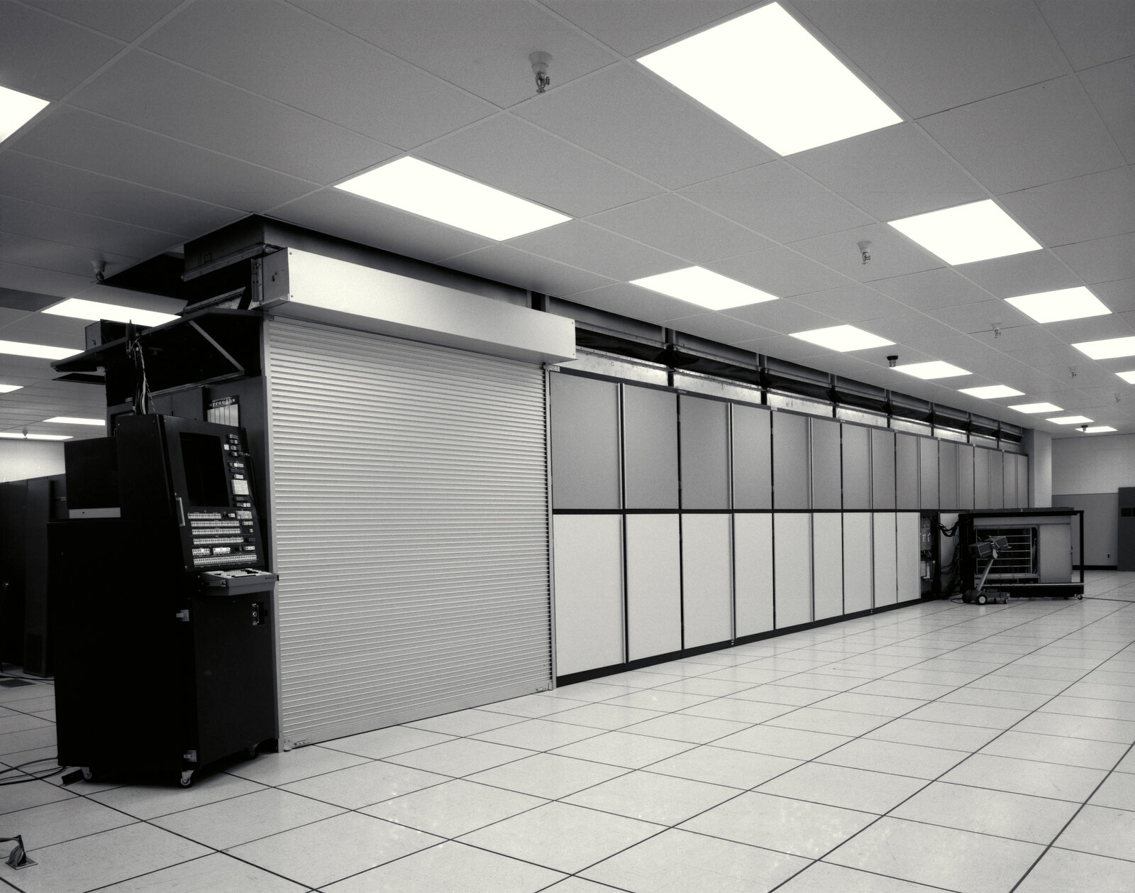 An ILLIAC IV Processing Unit chassis pulled out for service.