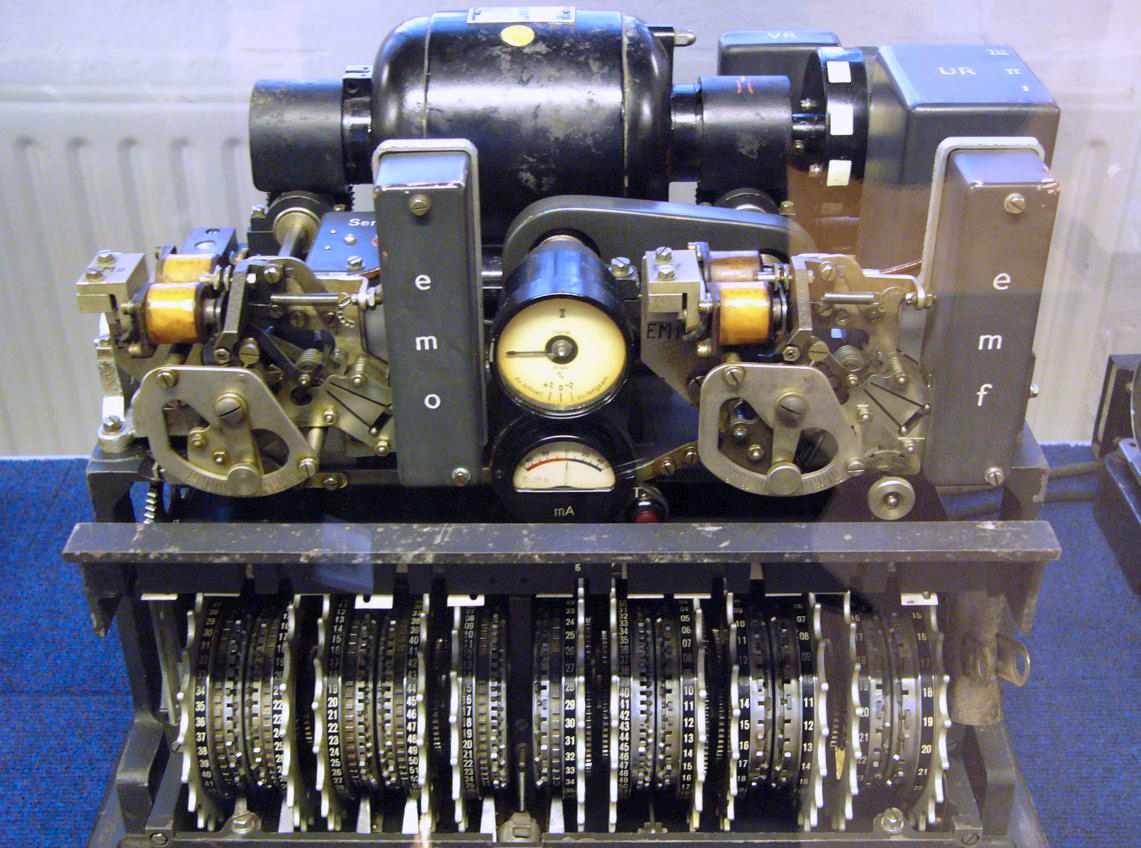The Lorenz SZ42 on display at Bletchley Park -- the Geheimschreiber's more complex cousin. Breaking Tunny required building Colossus, the world's first programmable electronic computer. Beurling broke the T52 with pen and paper. Photo: Matt Crypto, public domain.