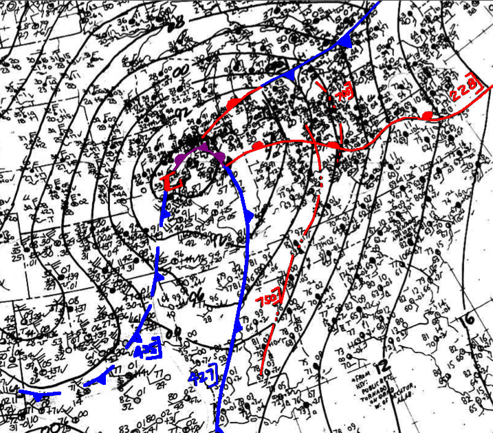 NMC surface analysis, 4 April 1974, 00Z.