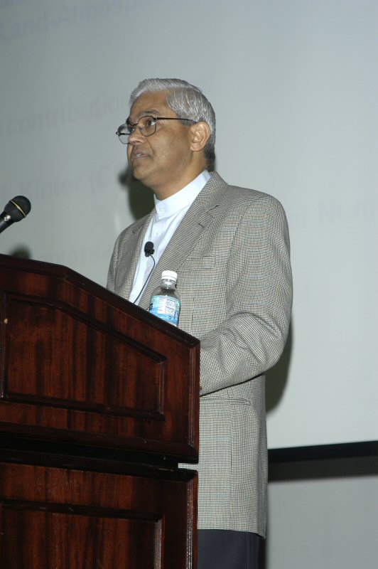 Jagadish Shukla photographed at the 50th Anniversary of Operational NWP symposium, 17 June 2004.
