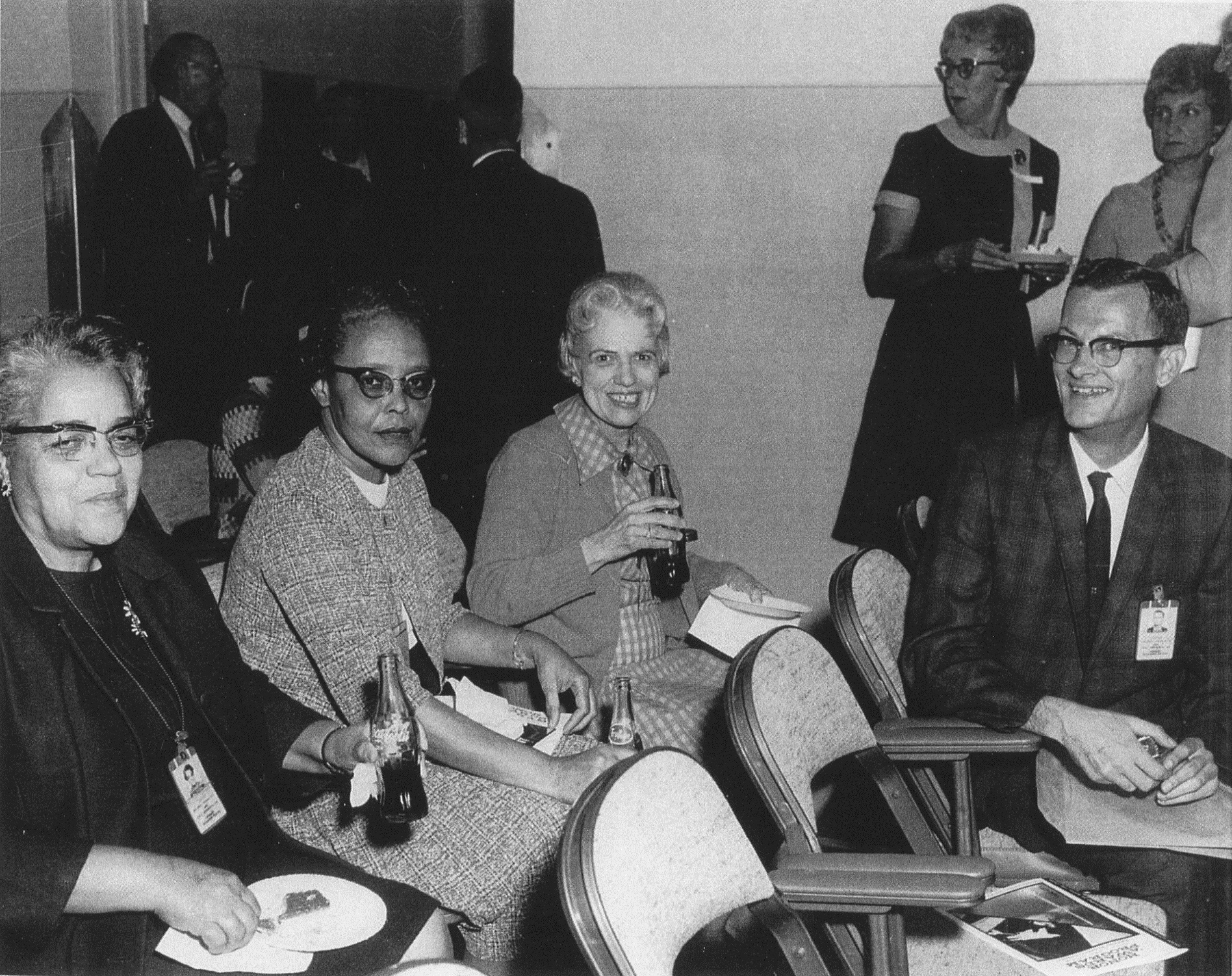 The West Area Computing Unit at NACA Langley. Front row, left to right: Dorothy Vaughan, Lessie Hunter, Vivian Adair. Back row: Margaret Ridenhour and Charlotte Craidon. Photo: NASA, public domain.